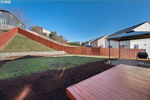 view of yard with a gazebo and a deck