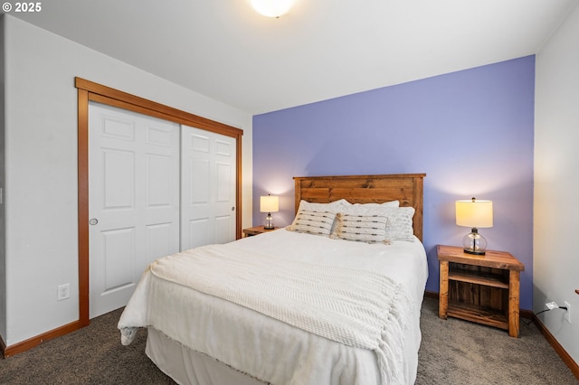 carpeted bedroom with a closet