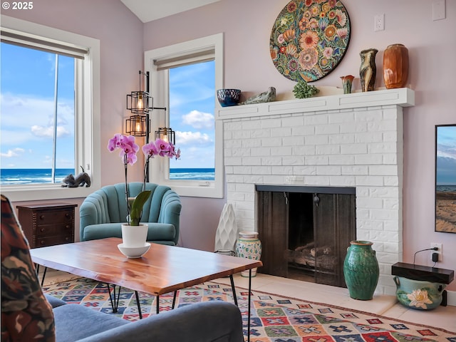3764 Pacific Ave, Cannon Beach, OR 97110 - tiled living area featuring a fireplace