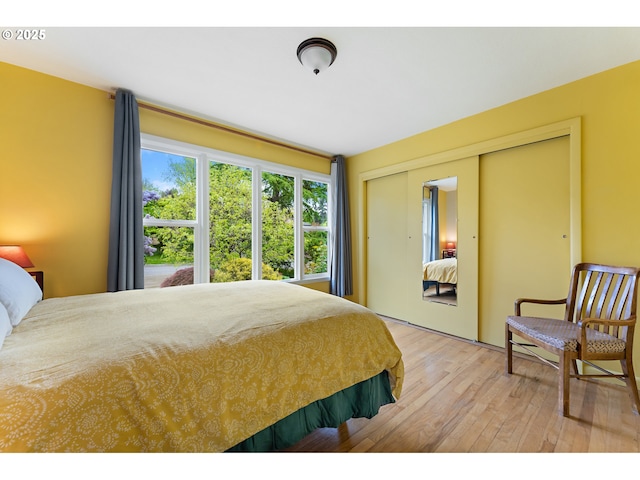 bedroom with a closet and wood finished floors