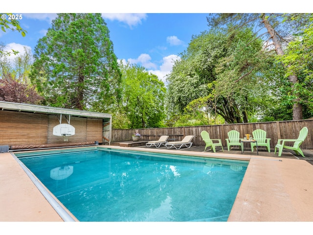 view of pool featuring a fenced in pool and a patio area