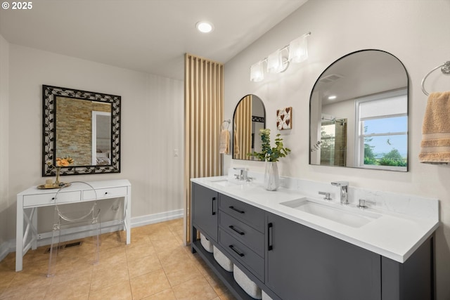 800 Rosemont Rd, West Linn, OR 97068 - full bath with double vanity, tile patterned floors, baseboards, and recessed lighting