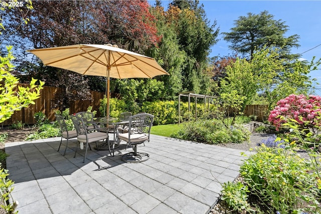 view of patio / terrace with outdoor dining space and a fenced backyard