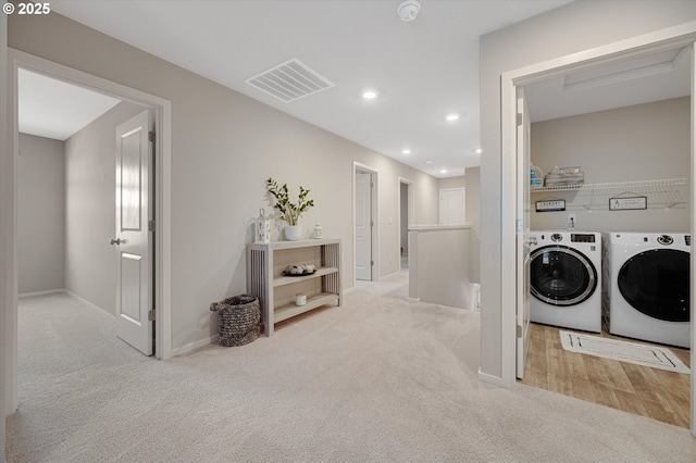 4829 Surveyor Ave, Salem, OR 97305 - washroom featuring carpet floors, washing machine and clothes dryer, recessed lighting, and baseboards