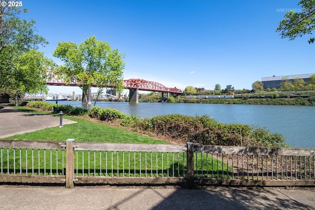 property view of water with fence