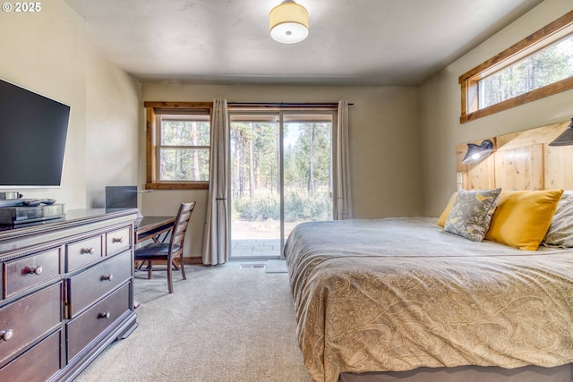 carpeted bedroom with access to exterior