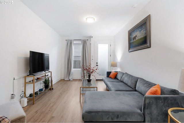 living room with light hardwood / wood-style flooring