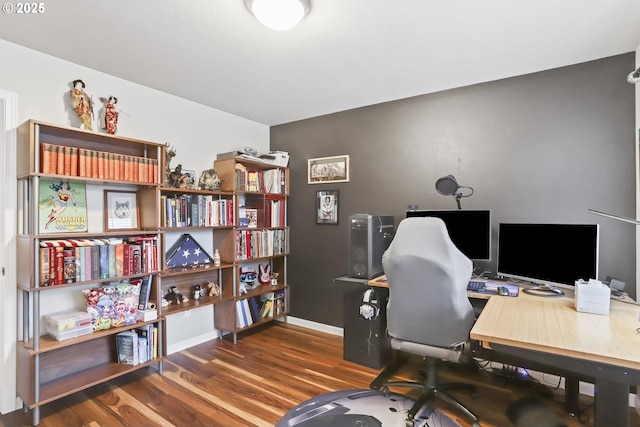 office area with dark hardwood / wood-style floors