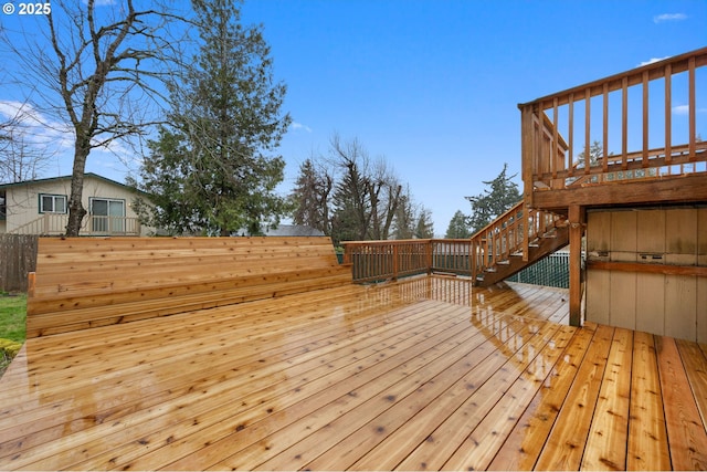 deck featuring stairway