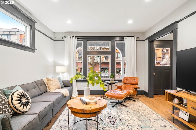 interior space with light hardwood / wood-style floors