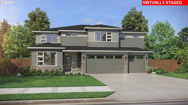 1006 S 48th Pl, Ridgefield, WA 98642 - prairie-style house with stone siding, driveway, and a garage