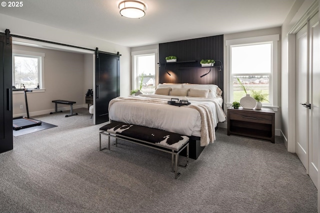 1006 S 48th Pl, Ridgefield, WA 98642 - carpeted bedroom featuring a barn door, multiple windows, and baseboards