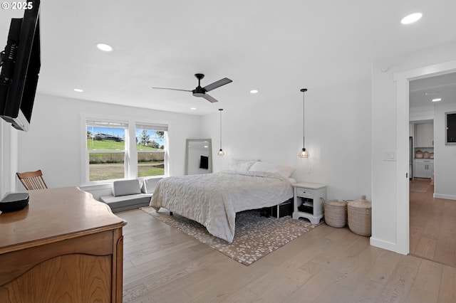 1069 Little Valley Rd, Roseburg, OR 97471 - bedroom with light wood-style flooring, recessed lighting, and ceiling fan