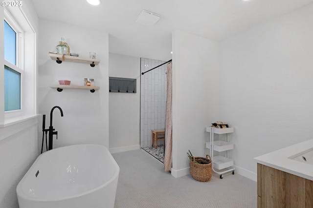 1069 Little Valley Rd, Roseburg, OR 97471 - bathroom with a tile shower, vanity, and a freestanding tub