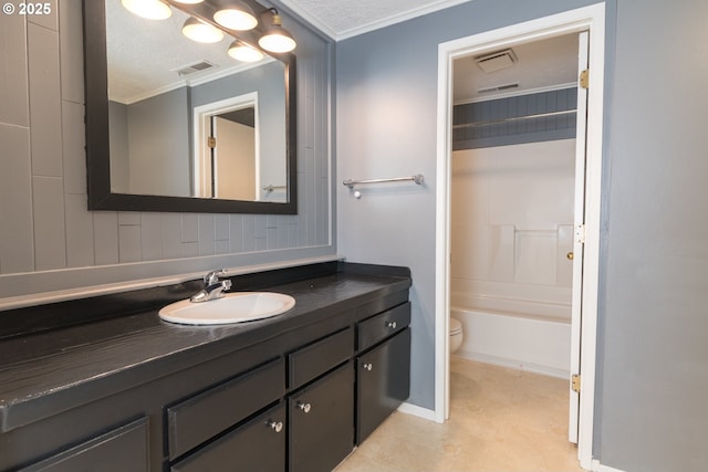1260 Jackson Ave, Bandon, OR 97411 - full bathroom featuring crown molding, vanity, and shower / bathtub combination