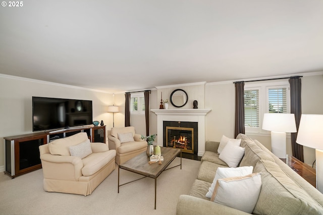 2892 NW Beuhla Vista Ter, Portland, OR 97210 - living area with a glass covered fireplace, healthy amount of natural light, ornamental molding, and baseboards