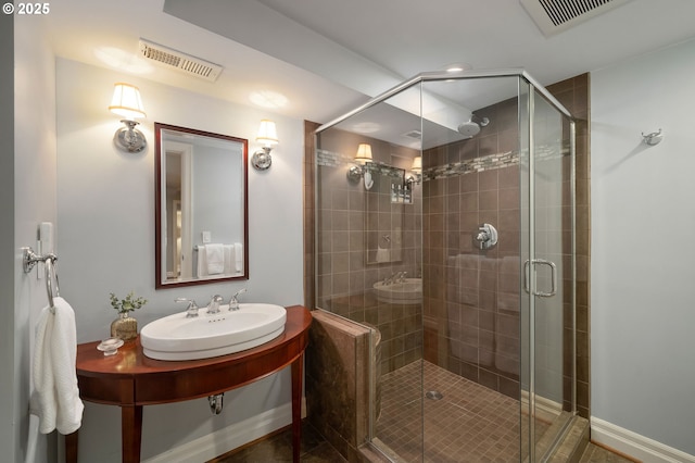 2892 NW Beuhla Vista Ter, Portland, OR 97210 - full bathroom featuring a sink, a shower stall, and baseboards