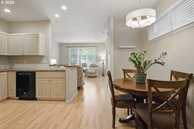 1639 SW 171st Ter, Beaverton, OR 97003 - kitchen featuring light brown cabinets, light wood finished floors, recessed lighting, a sink, and dishwasher