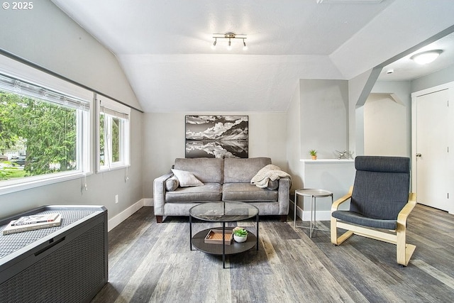 13616 SE Rhine St, Portland, OR 97236 - living area with vaulted ceiling, wood finished floors, baseboards, and heating unit