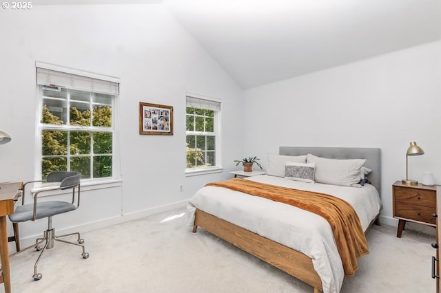 10272 NW Edgewood Dr, Portland, OR 97229 - carpeted bedroom with a desk, baseboards, and high vaulted ceiling