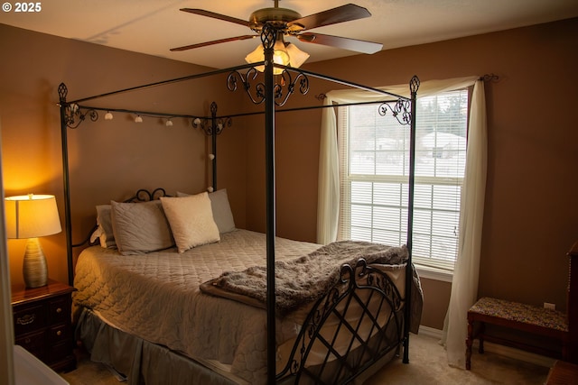 bedroom featuring carpet flooring and ceiling fan