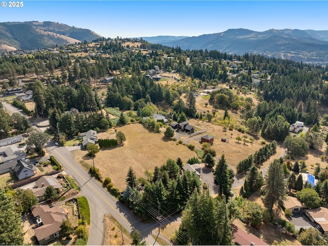 drone / aerial view featuring a mountain view