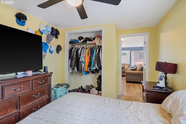 996 14th St, Salem, OR 97302 - bedroom with a closet, ceiling fan, and light wood-style floors