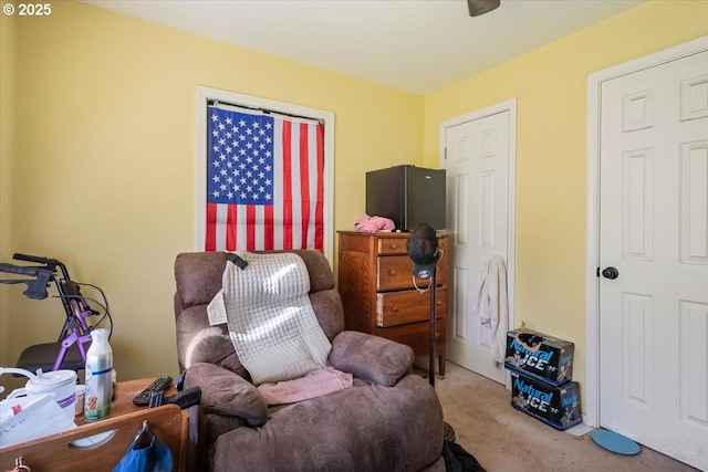 sitting room with carpet floors