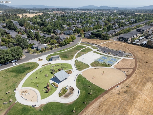 drone / aerial view featuring a mountain view