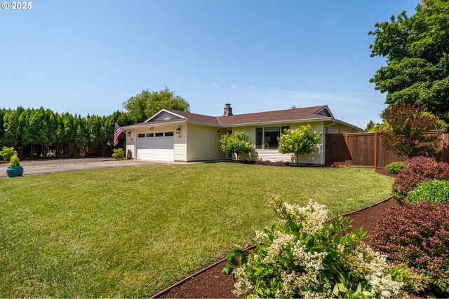 1025 S Grant St, Canby, OR 97013 - ranch-style home with asphalt driveway, an attached garage, and a chimney