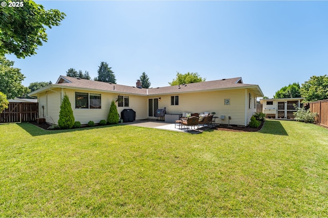 1025 S Grant St, Canby, OR 97013 - rear view of house featuring a patio area, a chimney, and a sunroom