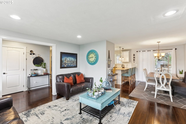 3490 Midway Ave NE, Salem, OR 97301 - living area with a chandelier, dark wood-style floors, and recessed lighting