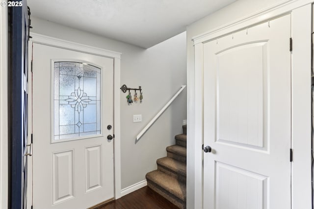 3490 Midway Ave NE, Salem, OR 97301 - entryway with stairs, dark wood finished floors, and baseboards