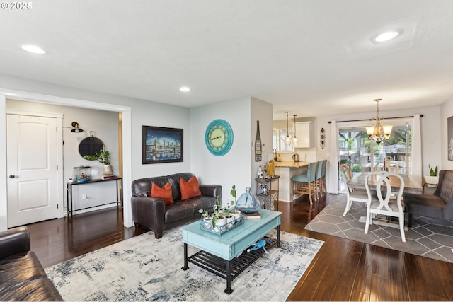 3490 Midway Ave NE, Salem, OR 97301 - living area with a chandelier, dark wood-style floors, and recessed lighting