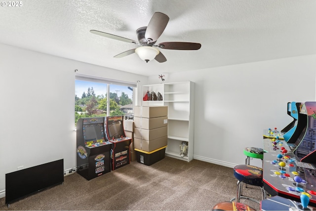 3490 Midway Ave NE, Salem, OR 97301 - game room with a ceiling fan, a textured ceiling, and carpet