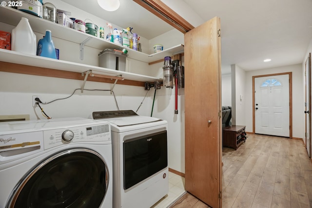 12705 NE 101st St, Vancouver, WA 98682 - laundry area featuring separate washer and dryer, light wood-style flooring, and recessed lighting