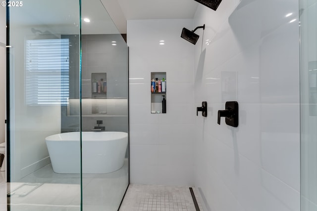 967 S 66th Pl, Springfield, OR 97478 - full bath with a soaking tub, tiled shower, and tile patterned floors