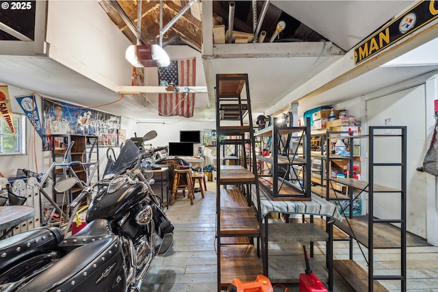 garage with a garage door opener