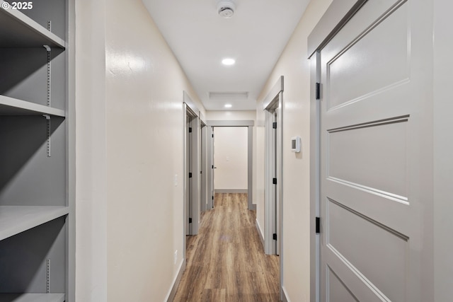 hallway featuring wood-type flooring