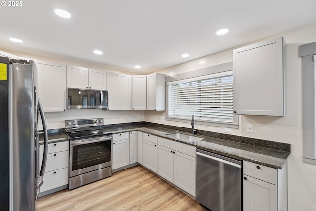 kitchen featuring sink, stainless steel appliances, and white cabinets