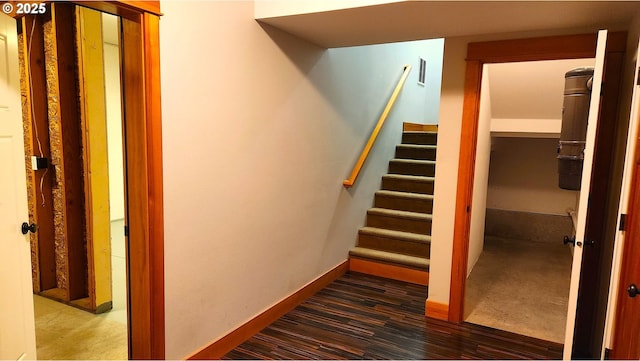 371 Summit Ridge Dr, The Dalles, OR 97058 - staircase featuring baseboards and wood finished floors