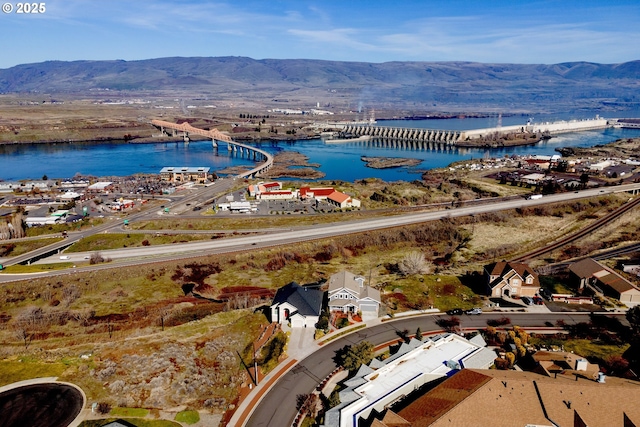 371 Summit Ridge Dr, The Dalles, OR 97058 - bird's eye view of a water and mountain view and a notable bridge