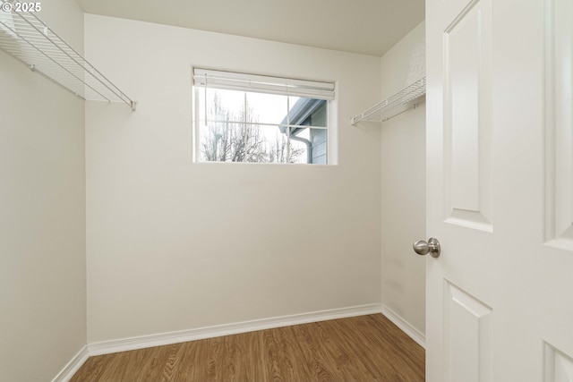 walk in closet with wood-type flooring