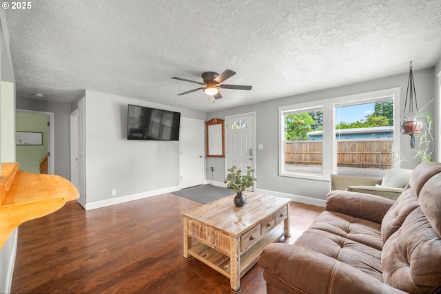 2115 NE 86th Ave, Vancouver, WA 98664 - living room with wood finished floors, a ceiling fan, baseboards, and a textured ceiling