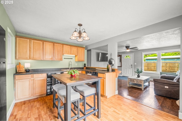 2115 NE 86th Ave, Vancouver, WA 98664 - kitchen featuring a sink, dark countertops, black dishwasher, light wood-style flooring, and a textured ceiling