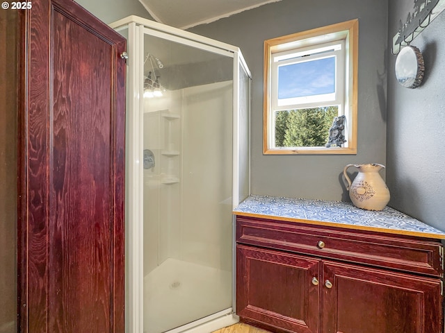 bathroom with a shower stall