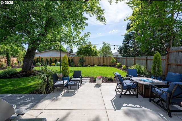 view of patio / terrace featuring a fire pit