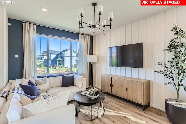 11325 NW Main St, North Plains, OR 97133 - living room featuring a chandelier, light wood-style flooring, and recessed lighting