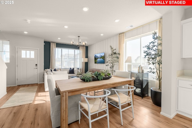 11325 NW Main St, North Plains, OR 97133 - dining room featuring light wood-style floors, recessed lighting, and a chandelier