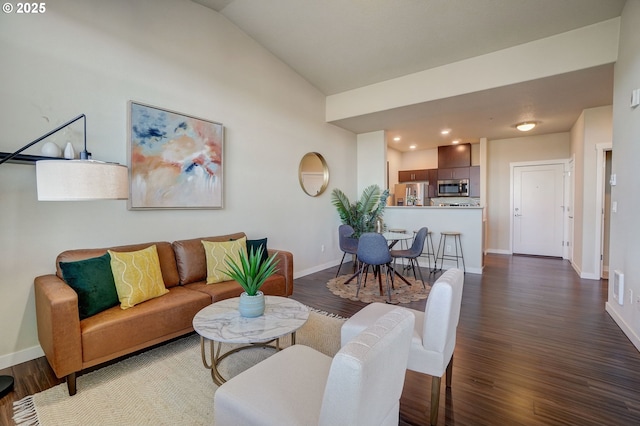 16417 NW Chadwick Way Unit 302, Portland, OR 97229 - living area featuring dark wood-style floors and lofted ceiling